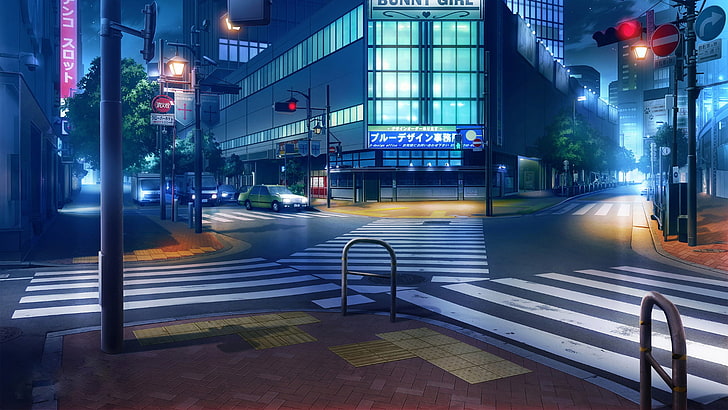 macchina, notte, luci, Giappone, semaforo, crocevia, transizione, cartelli, città deserta, cartelli stradali, Sfondo HD