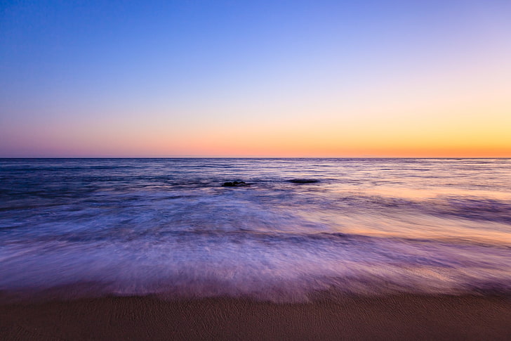 beach, sunset, sea, long exposure, motion blur, minimalism, HD wallpaper