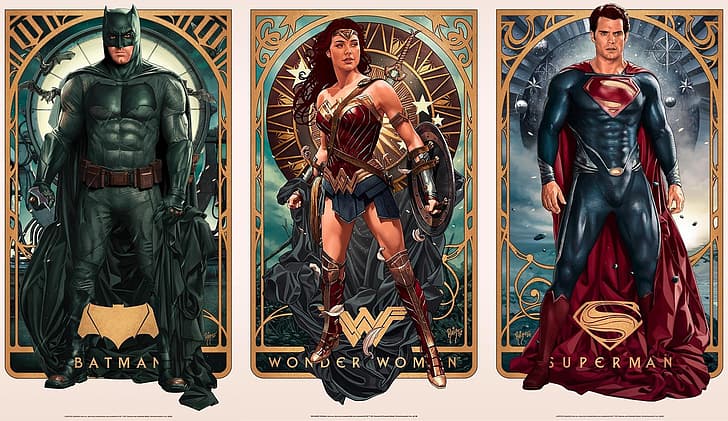 Batman v Superman: Dawn of Justice, Batman, artwork, Wonder Woman, Superman, Henry Cavill, Ben Affleck, Gal Gadot, HD wallpaper