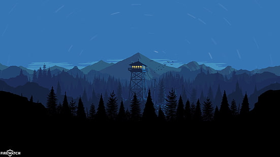 Mountains, Night, The game, Forest, View, Birds, Hills, Landscape, Tower, Campo Santo, Firewatch, Fire watch, HD wallpaper HD wallpaper
