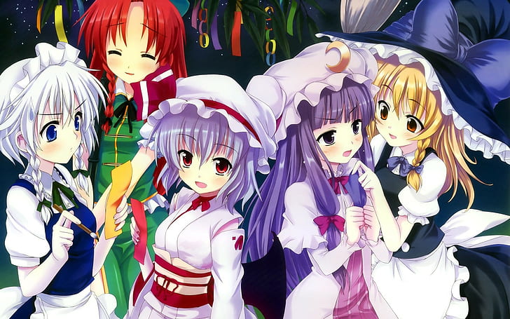 Anime, Mädchen, Kleid, Urlaub, Pinsel, Lächeln, HD-Hintergrundbild