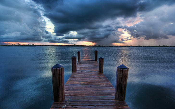 The Calm After The Storm, pier, storm, calm, 3d and abstract, HD wallpaper