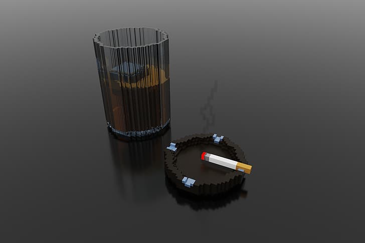 цигари, пури, дим, кристал, воксели, MagicaVoxel, кубчета лед, HD тапет