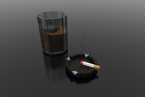 сигареты, сигары, дым, хрусталь, воксели, MagicaVoxel, кубики льда, HD обои HD wallpaper