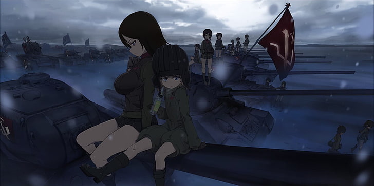 Kızlar ve Panzer, Katyusha (Kızlar ve Panzer), Nonna (Kızlar ve Panzer), tank, IS-2, KV-1, T-34, anime kızlar, HD masaüstü duvar kağıdı