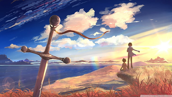 аниме персонаж девочка и мальчик, цифровое искусство, HD обои