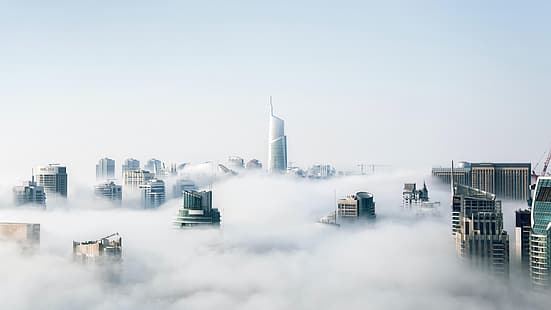 krajobraz, miasto, budynek, wieżowiec, niebo, chmury, Tapety HD HD wallpaper