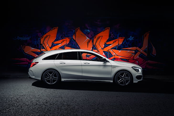 graffiti, Mercedes, AMG, UK-spec, Shooting Brake, CLA 45, 2015, X117, HD wallpaper