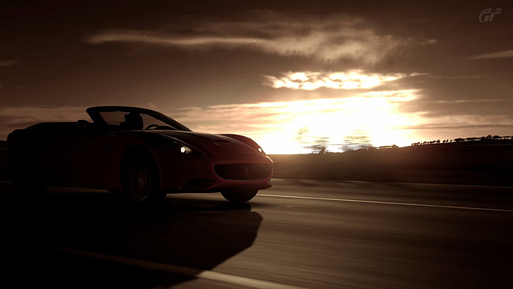 รถยนต์พระอาทิตย์ขึ้นยานพาหนะเฟอร์รารีแคลิฟอร์เนีย Gran Turismo 5 toscana 3840x2160 วิดีโอเกม Gran Turismo HD Art, รถยนต์, พระอาทิตย์ขึ้น, วอลล์เปเปอร์ HD