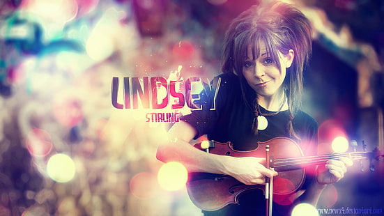 Lindsey Stirling, celebrytka, typografia, kobiety, skrzypce, instrument muzyczny, Tapety HD HD wallpaper