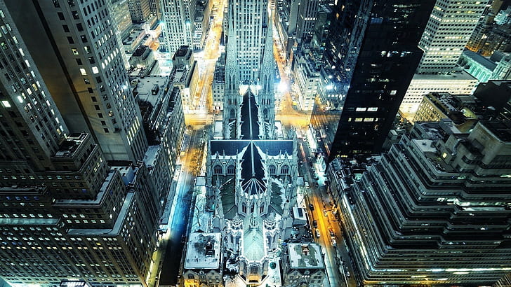 kota, perkotaan, lanskap kota, pemandangan udara, gedung pencakar langit, lampu, Kota New York, Wallpaper HD