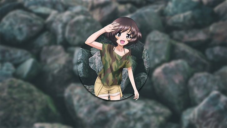 Bild-in-Bild, Akiyama Yukari, Anime-Mädchen, dunkle Augen, offener Mund, Brünette, HD-Hintergrundbild