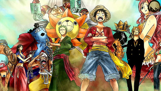 อะนิเมะ, One Piece, Brook (One Piece), Franky (One Piece), Jinbe (One Piece), Monkey D. Luffy, Nami (One Piece), Nico Robin, Sanji (One Piece), Thousand Sunny, Tony Tony Chopper, อุซป (วันพีช) โซโลโรโรโนอา, วอลล์เปเปอร์ HD HD wallpaper