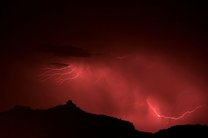 lightning, red, HD wallpaper