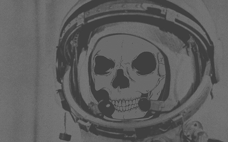 sketsa tengkorak abu-abu dan hitam, tengkorak, baju ruang angkasa, Wallpaper HD