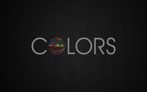 sfondo grigio con sovrapposizione di testo Colori, sfondo nero, minimalismo, testo, ibrido, rosso, blu, verde, rosa, viola, arancione, giallo, Sfondo HD HD wallpaper
