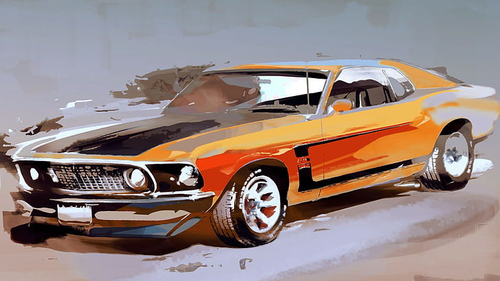 Ford Mustang Classic Car Classic Boss Drawing HD, digital/artwork, car, drawing, classic, ford, mustang, boss, HD wallpaper