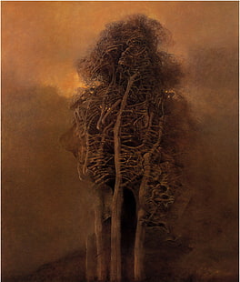 Zdzisław Beksiński, konstverk, mörk, skelett, träd, zdzisław beksiński, konstverk, mörk, skelett, träd, HD tapet HD wallpaper