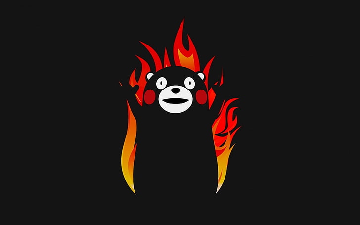 orso nero con sfondo di fuoco, carta da parati, kumamon, meme, minimalismo, Sfondo HD