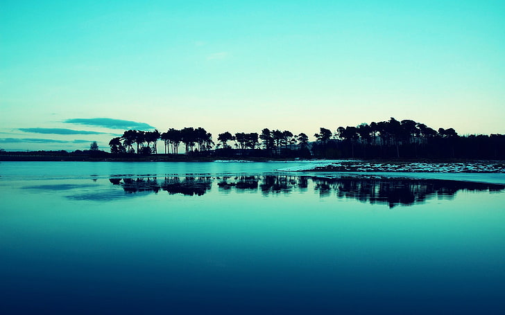water body, landscape, trees, sea, lake, blue, photography, water, nature, reflection, HD wallpaper