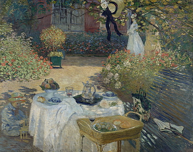 mesa, cuadro, patio, Claude Monet, género, After Lunch, Fondo de pantalla HD HD wallpaper