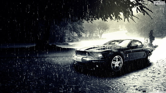 รถเก๋งสีดำฟอร์ดมัสแตงรถ, วอลล์เปเปอร์ HD HD wallpaper