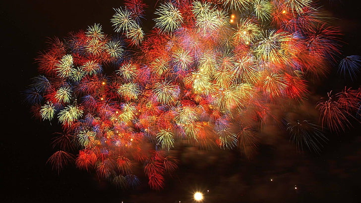 Feiertag, Feuerwerk, feiern, Lichter, Nachtlichter, Nachthimmel, bunt, Ereignis, Himmel, Festival, öffentliches Ereignis, neues Jahr, Nacht, Mitternacht, HD-Hintergrundbild