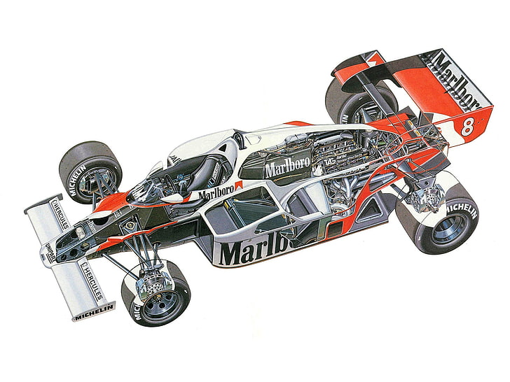 1984, cutaway, engine, formula, interior, mclaren, mp4, race, racing, HD wallpaper