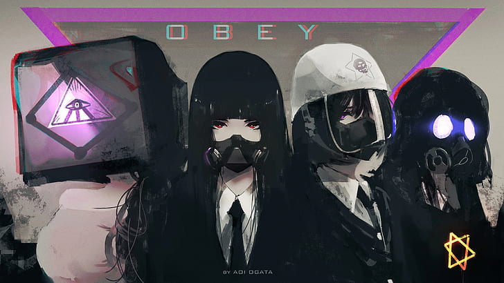dark hair, obey, Illuminati, propaganda, Satanism, artwork, Aoi Ogata, HD wallpaper