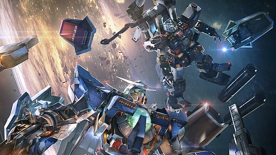 Mobile Suit, Mobile Suit Gundam, Gundam 00 exia, anime, mech, trabalho artístico, arte digital, Gundam Versus, Full Armour Gundam, espaço, HD papel de parede HD wallpaper