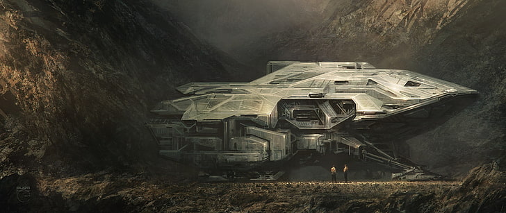 gray spaceship wallpaper, artwork, science fiction, spaceship, HD wallpaper