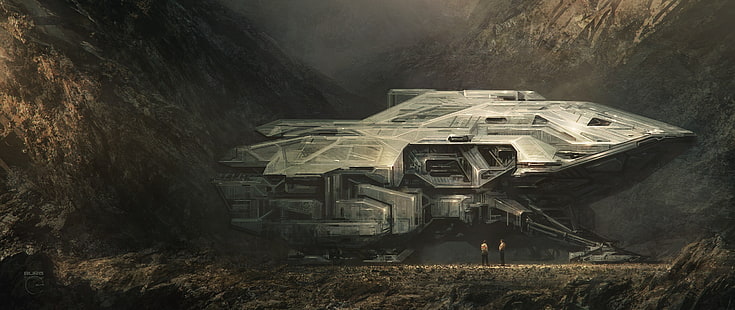 gray spaceship wallpaper, artwork, science fiction, spaceship, HD wallpaper HD wallpaper