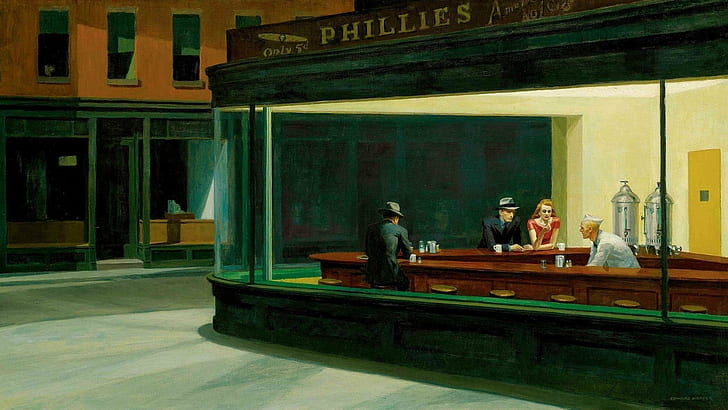 ภาพวาดร้านอาหารเอ็ดเวิร์ดกระโดด nighthawks ศิลปะคลาสสิก, วอลล์เปเปอร์ HD
