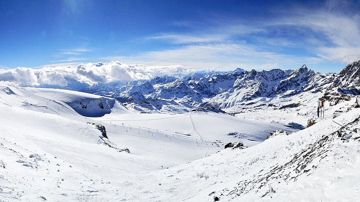 paisagem, natureza, montanhas, neve, inverno, Klein Matterhorn, Alpes, HD papel de parede