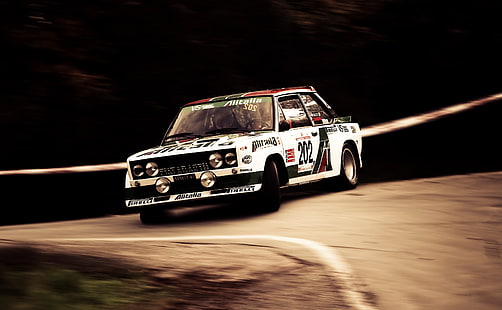 white coupe, Turn, WRC, Rally, Fiat, Pirelli, Walter Rohrl, Abarth 131, HD wallpaper HD wallpaper