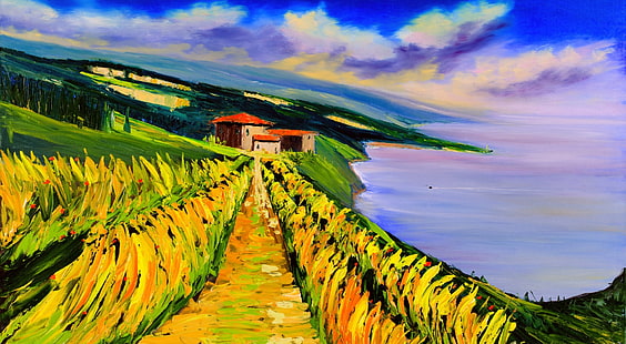 Toskana Olgemalde, Тоскана живопис с маслени бои, Художествени, Рисунки, Тоскана, HD тапет HD wallpaper