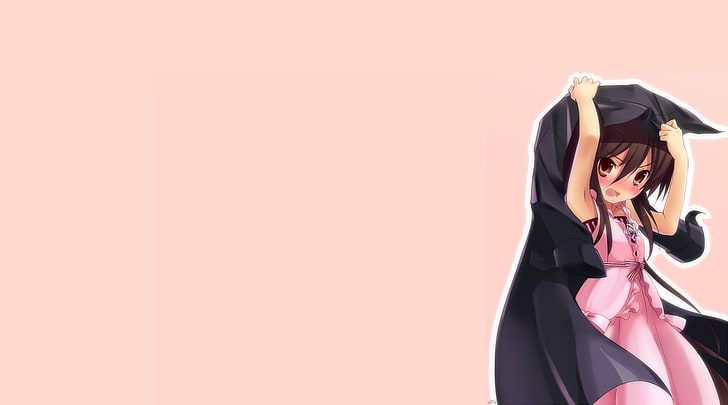 weibliche Anime-Figur mit rosa Kleid, Anime-Mädchen, einfachen Hintergrund, Brünette, errötend, Shakugan no Shana, Shana, HD-Hintergrundbild