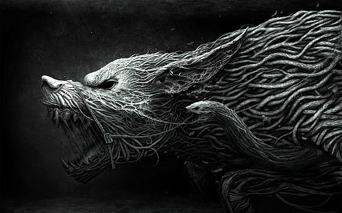 Angry Snake Wolf, вълк, змия, 3d и абстрактно, HD тапет HD wallpaper