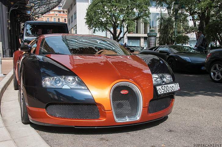 bugatti, exotic, orange, supercars, veyron, HD wallpaper