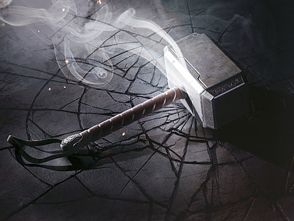 Mjolnir, martello, fumo, cracking, arma, Thor, Sfondo HD HD wallpaper