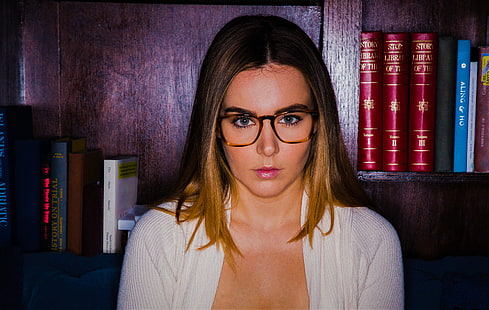 wanita dengan kacamata, model, wanita, buku, Natasha Nice, Wallpaper HD HD wallpaper
