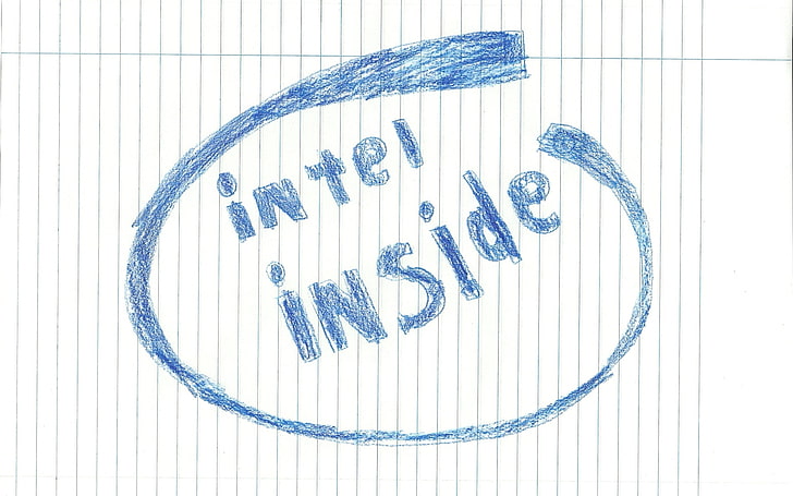 Intel Inside Logo、Intel Inside手書きテキスト、コンピューター、Intel、白、ロゴ、コンピューター、アート、ページ、 HDデスクトップの壁紙