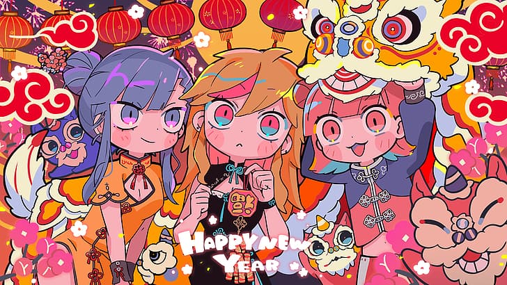MuseDash, kinesiskt nyår, anime girls, digital, digital konst, anime-spel, anime, HD tapet