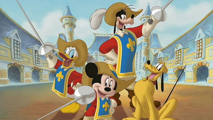 mickey donald goofy the three musketeers, HD wallpaper