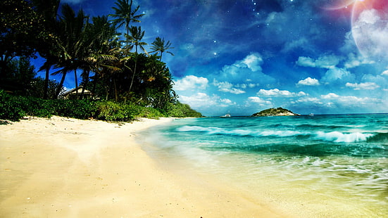 Rajska plaża, plaża, niebo, Tapety HD HD wallpaper