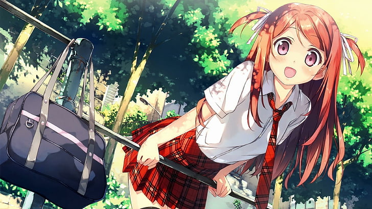 anime girl, long hair, mangaka, artwork, school girl, illustration, girl, HD wallpaper