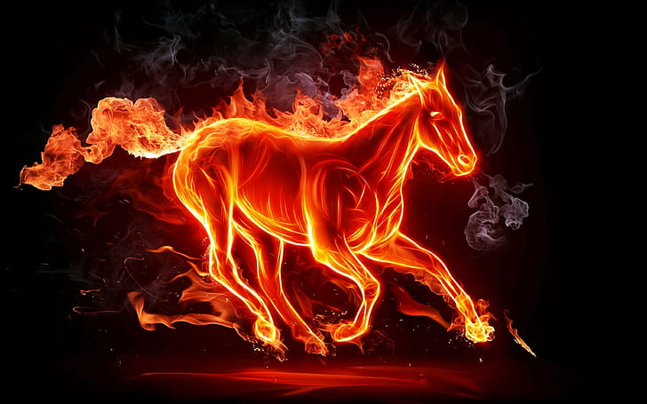 abstract, art, background, Fires, horse, Inflamed, Orange, smoke, HD wallpaper