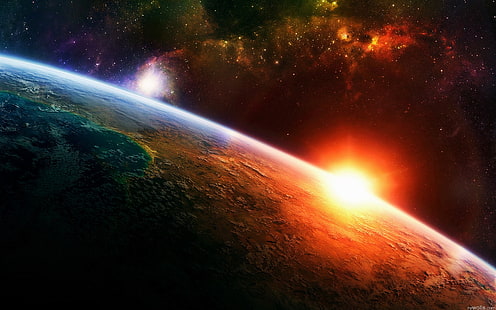 Wschód Słońca Ziemia w kosmosie, Wschód Słońca, Ziemia, Przestrzeń, Tapety HD HD wallpaper