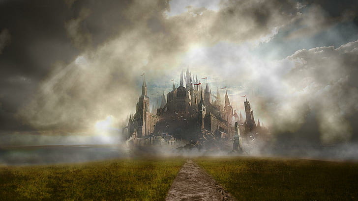Camino al castillo, castillo gris, fantasía, 1920x1080, camino, campo,  castillo, Fondo de pantalla HD | Wallpaperbetter