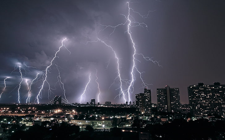 Beleuchtung, Blitz, Sturm, Stadt, Natur, Stadtbild, Nacht, Gebäude, HD-Hintergrundbild